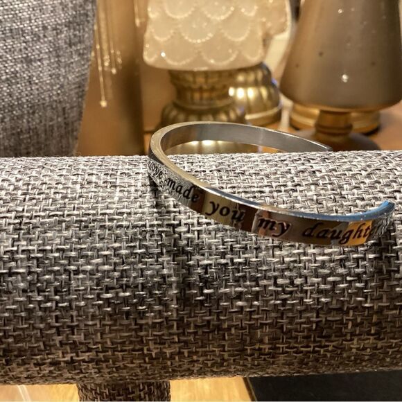 Shiny Silvertone Message Bangle Bracelet - Picture 8 of 8